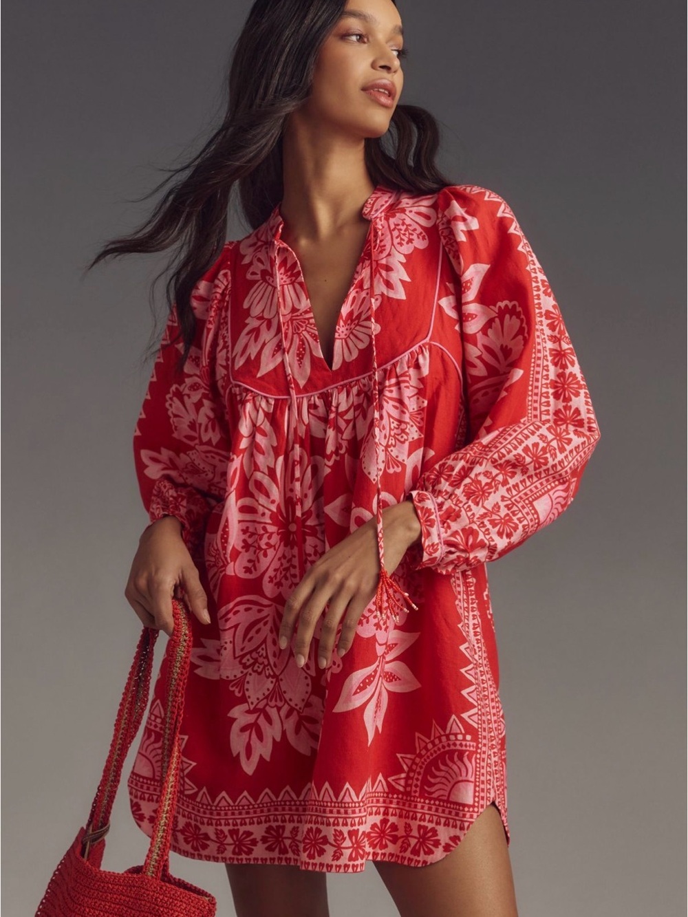 FARM Rio Pink Flora Tapestry Long Sleeve Dress